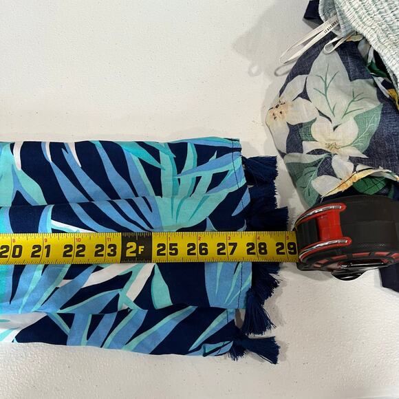 escapada Blue Tropical Floral Mini Dress Tunic Tassels Off The Shoulder XS - Picture 6 of 7